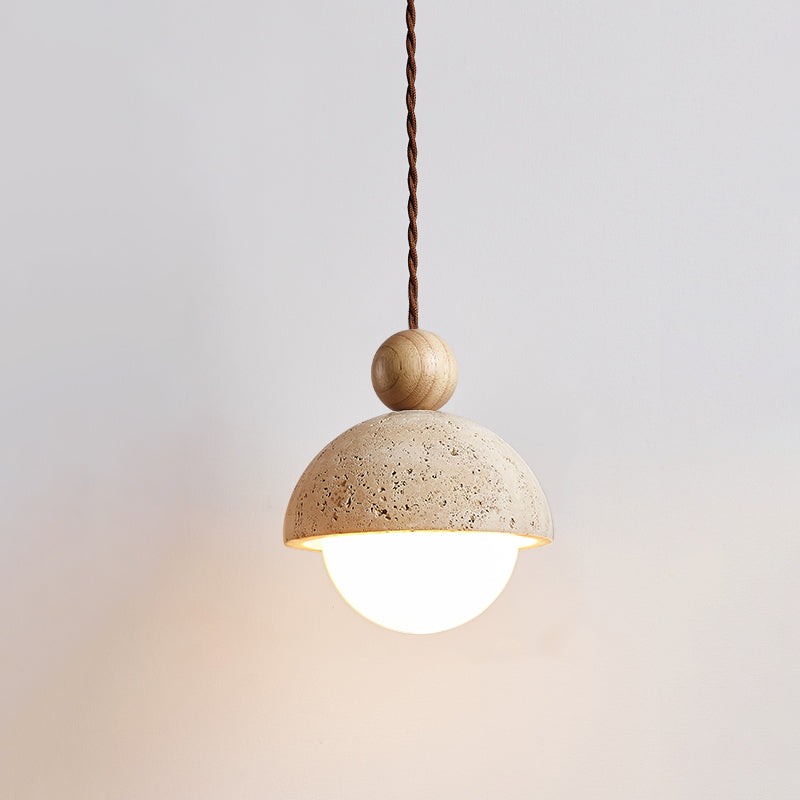 Travertijnen koepelvormige houten hanglamp