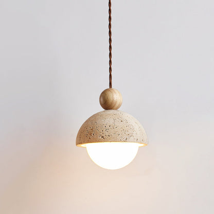 Travertijnen koepelvormige houten hanglamp