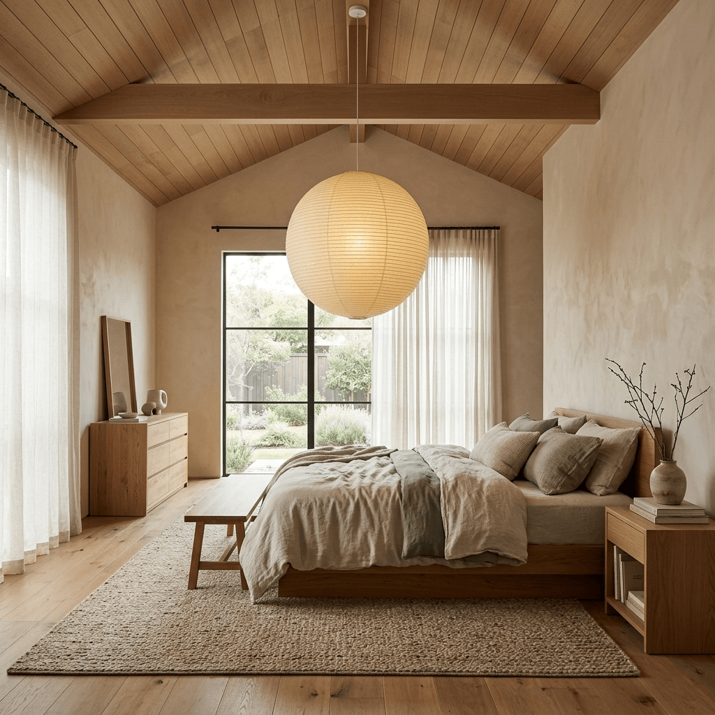 Hanglamp in washipapier in de vorm van een wereldbol