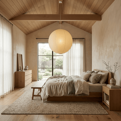 Hanglamp in washipapier in de vorm van een wereldbol