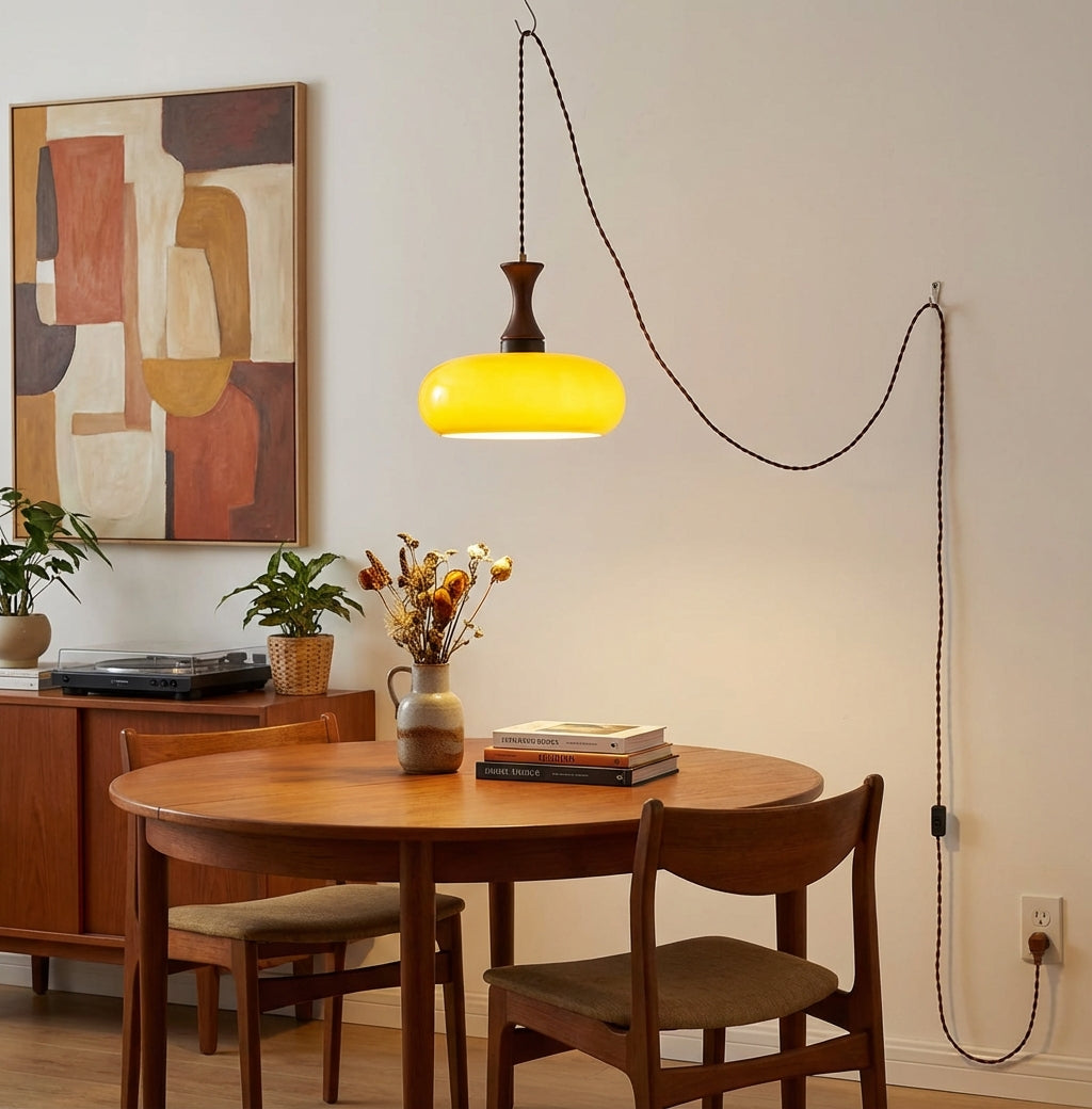 Amberkleurige glazen hanglamp met stekker