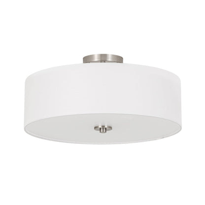 Half-inbouwlamp met witte linnen kap in trommelvorm