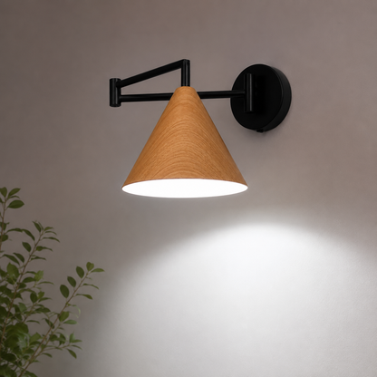 Linnoro Scandinavische wandlamp met zwenkarm en houteffect
