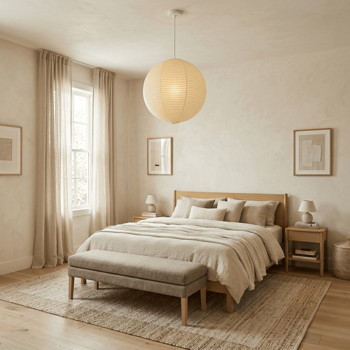 Hanglamp in washipapier in de vorm van een wereldbol