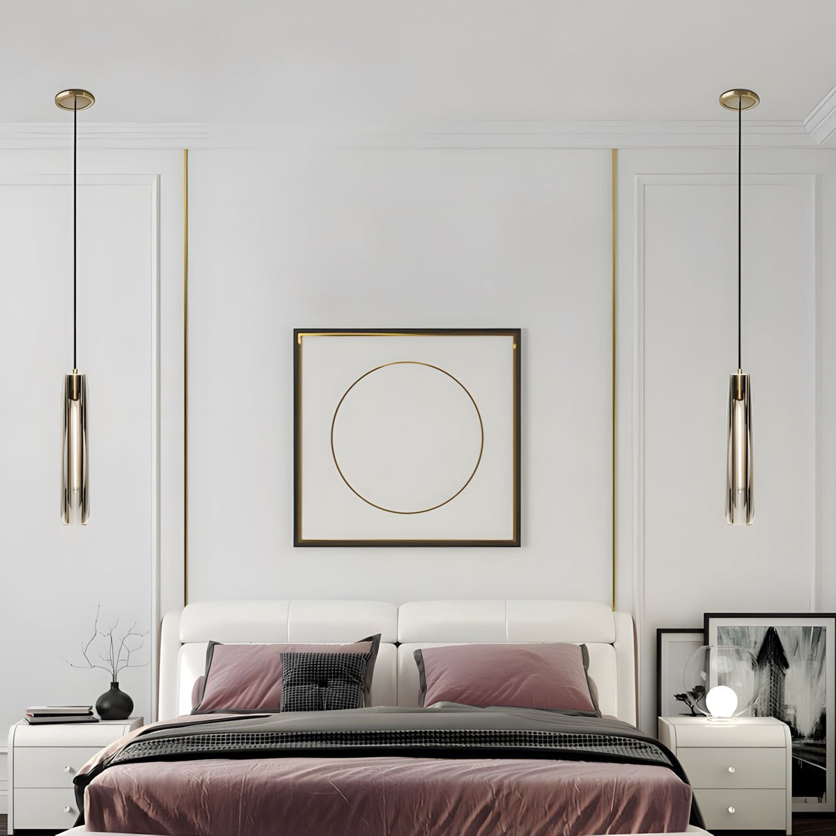 Messingkleurige hanglamp met kristallen staafjes
