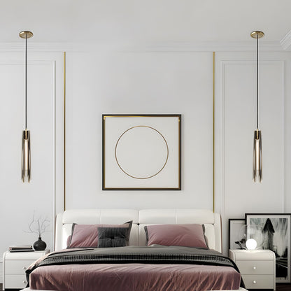 Messingkleurige hanglamp met kristallen staafjes