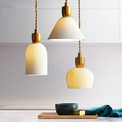 Geribde keramische koperen hanglamp