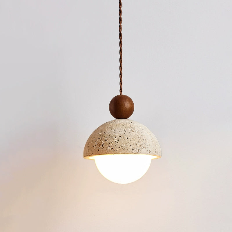 Travertijnen koepelvormige houten hanglamp