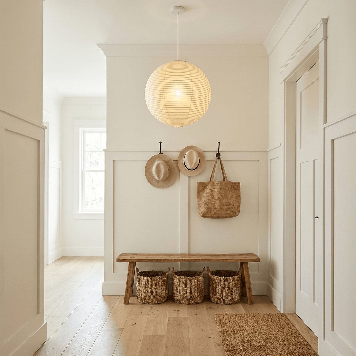 Hanglamp in washipapier in de vorm van een wereldbol