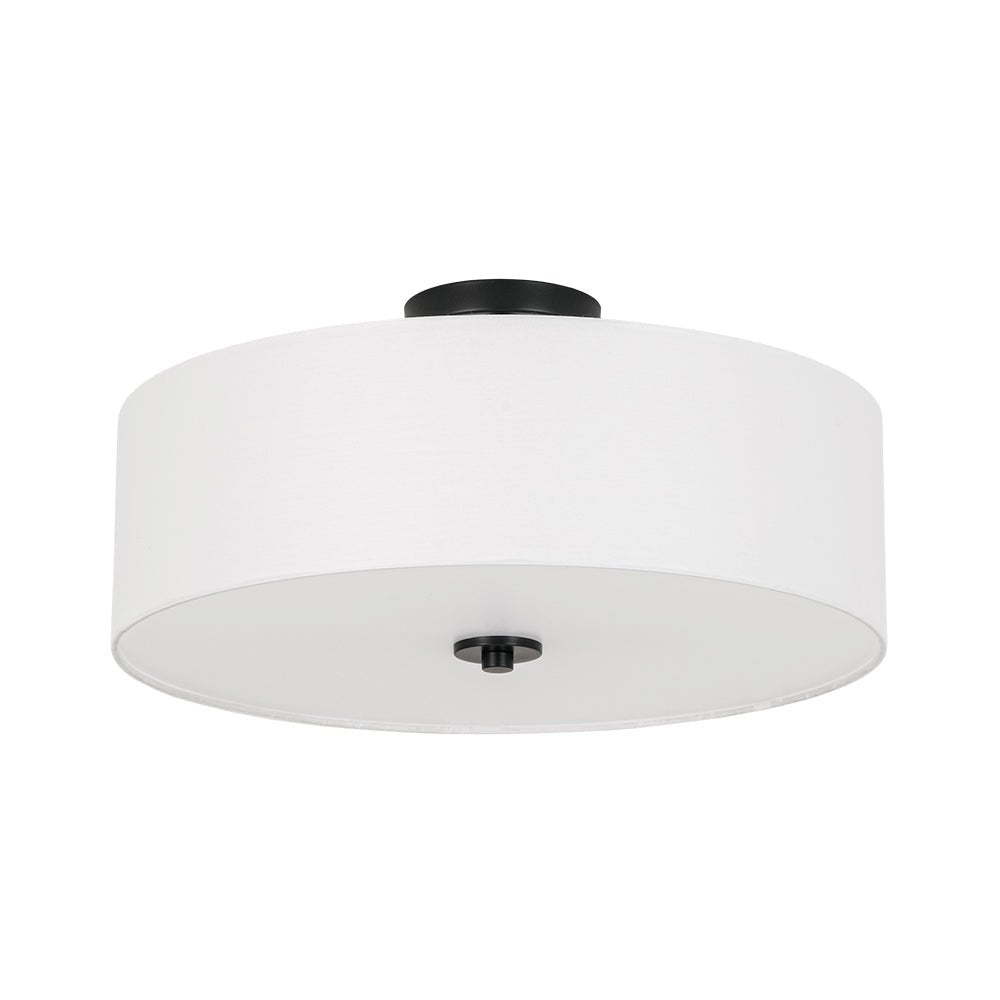 Half-inbouwlamp met witte linnen kap in trommelvorm