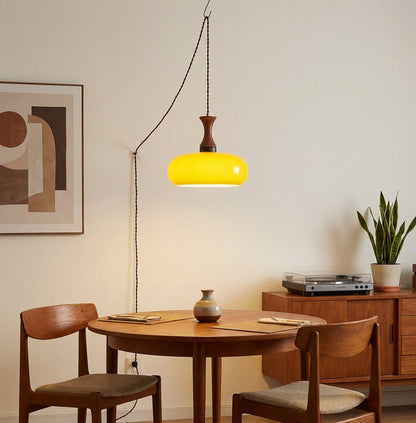 Amberkleurige glazen hanglamp met stekker
