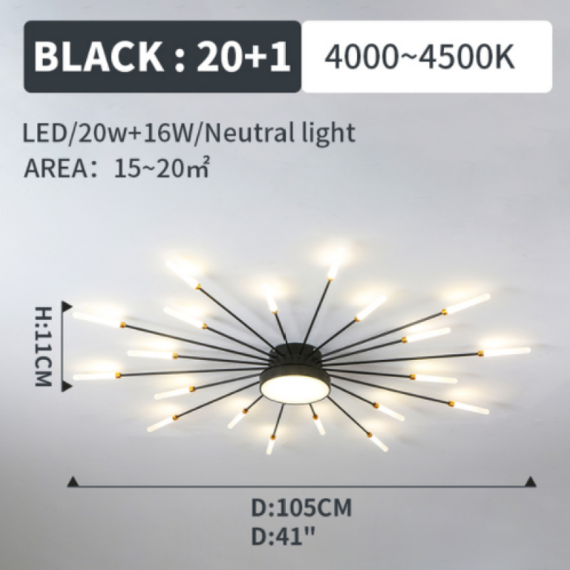 Pyrenna Starburst metalen plafondlamp met vuurwerkdesign
