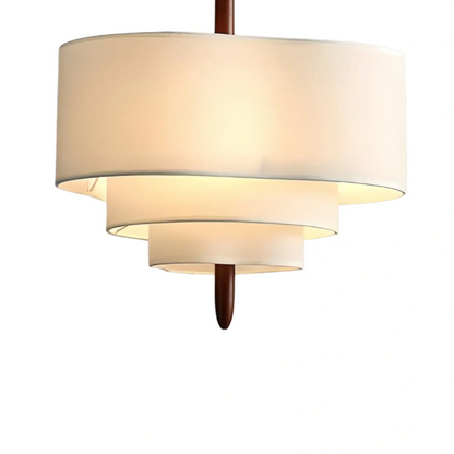 Gelaagde stoffen hanglamp van walnootkleurig hout