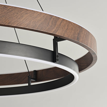 Walnootkleurige LED-kroonluchter met dubbele ringen