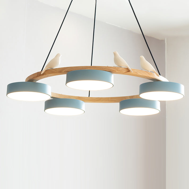Ronde houten vogelhanglamp