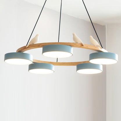 Ronde houten vogelhanglamp