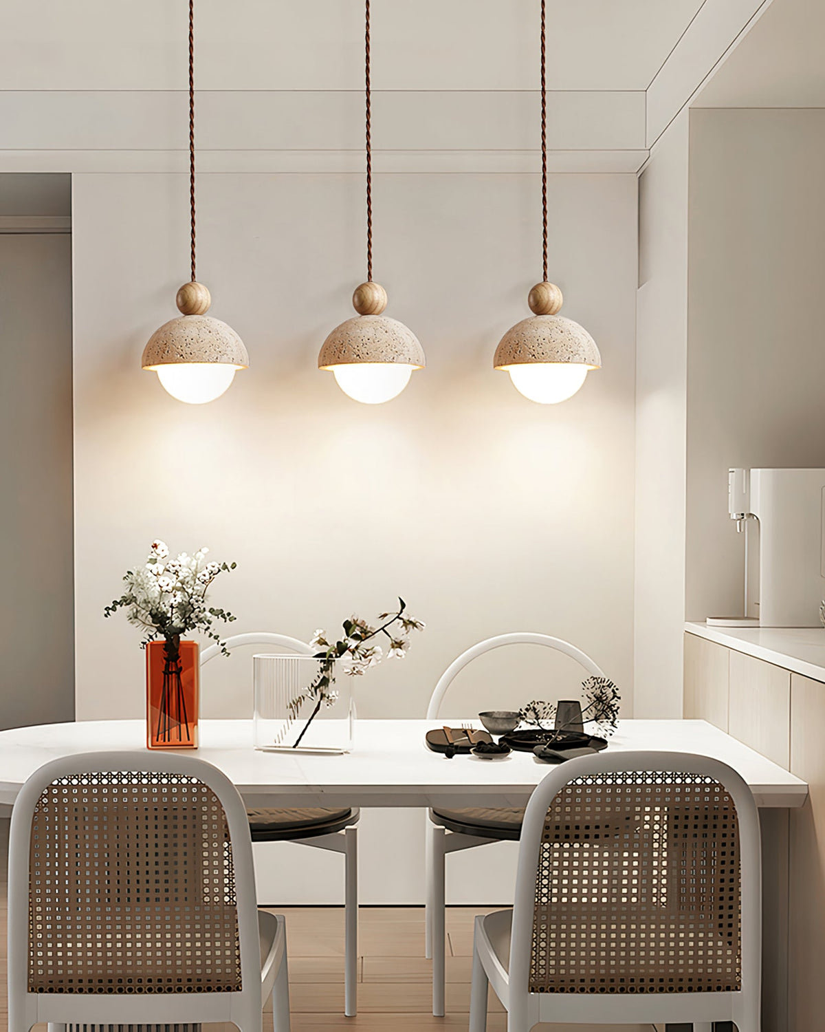 Travertijnen koepelvormige houten hanglamp