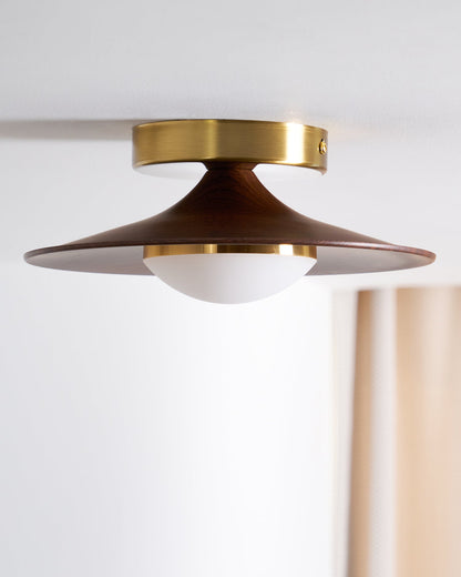 Walnootkleurige plafonnière met schotelknop