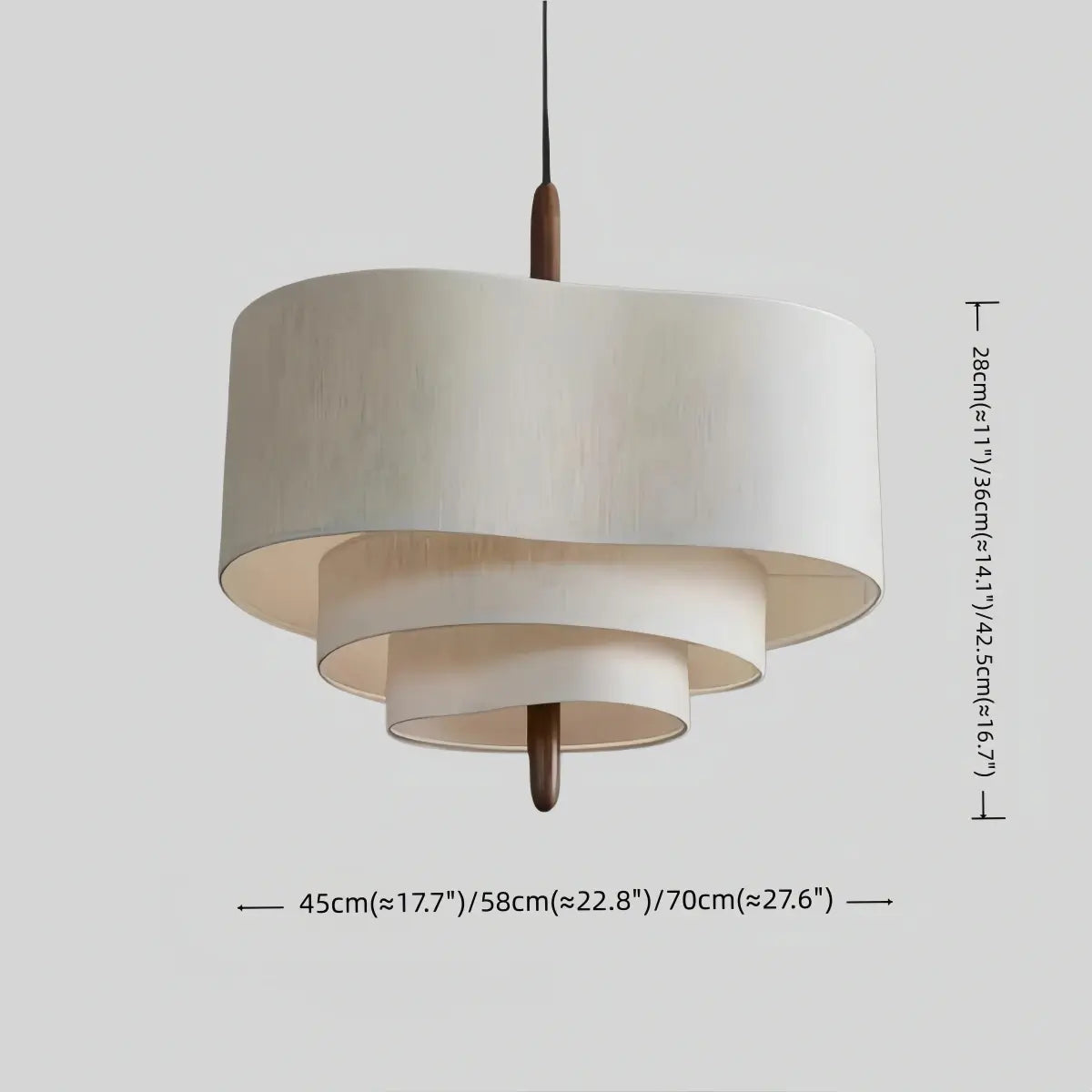 Gelaagde stoffen hanglamp van walnootkleurig hout