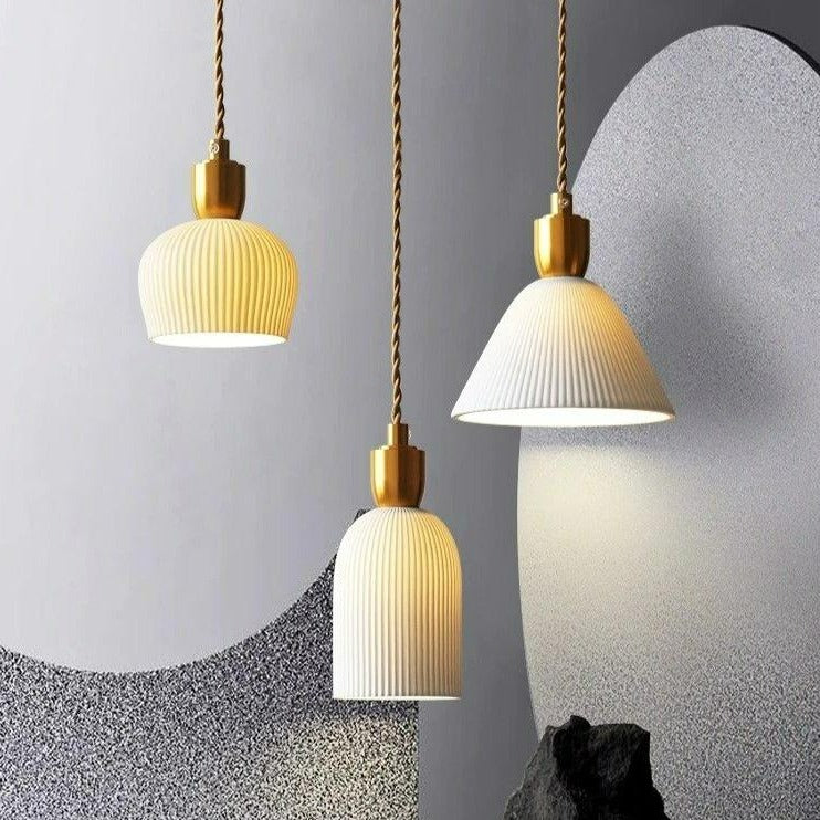 Geribde keramische koperen hanglamp