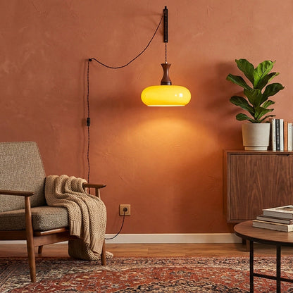 Amberkleurige glazen hanglamp met stekker