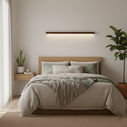 Slanke lineaire wandlamp van hout