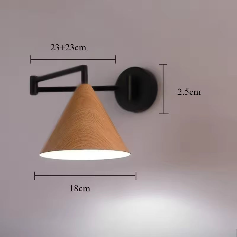 Linnoro Scandinavische wandlamp met zwenkarm en houteffect