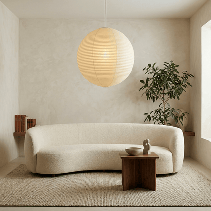 Hanglamp in washipapier in de vorm van een wereldbol