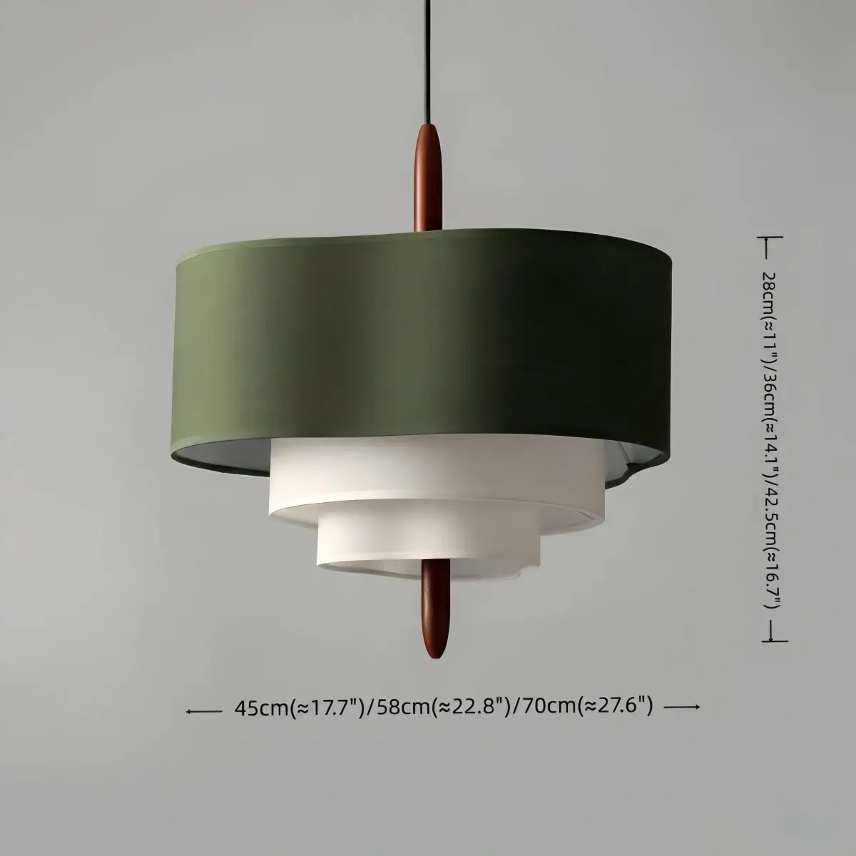 Gelaagde stoffen hanglamp van walnootkleurig hout