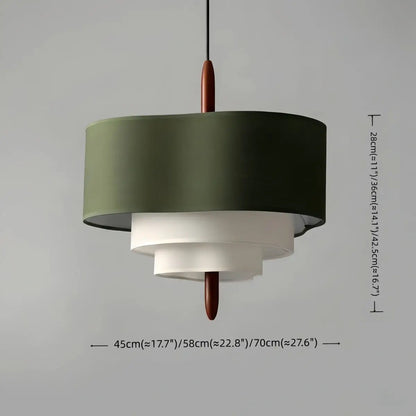 Gelaagde stoffen hanglamp van walnootkleurig hout