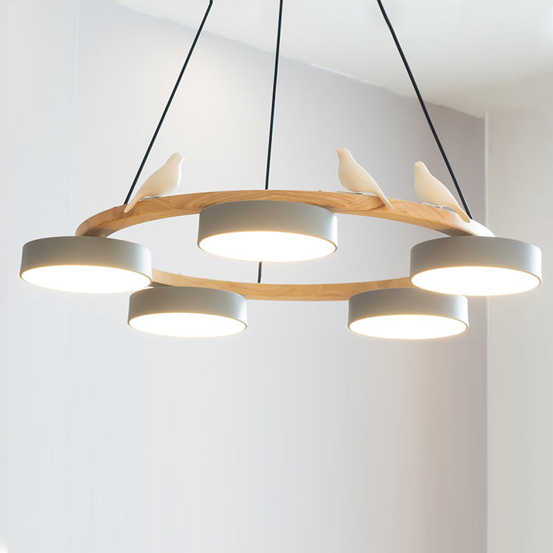 Ronde houten vogelhanglamp
