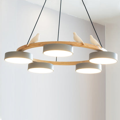 Ronde houten vogelhanglamp