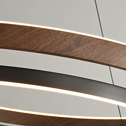 Walnootkleurige LED-kroonluchter met dubbele ringen