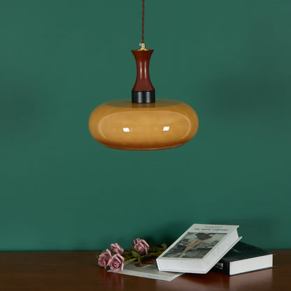 Amberkleurige glazen hanglamp met stekker