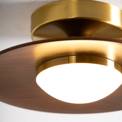 Walnootkleurige plafonnière met schotelknop