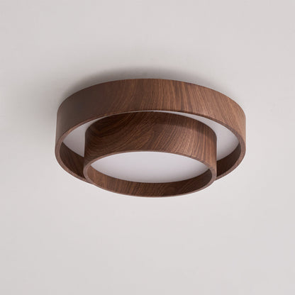 Walnootkleurige spiraalvormige plafondlamp met ringen