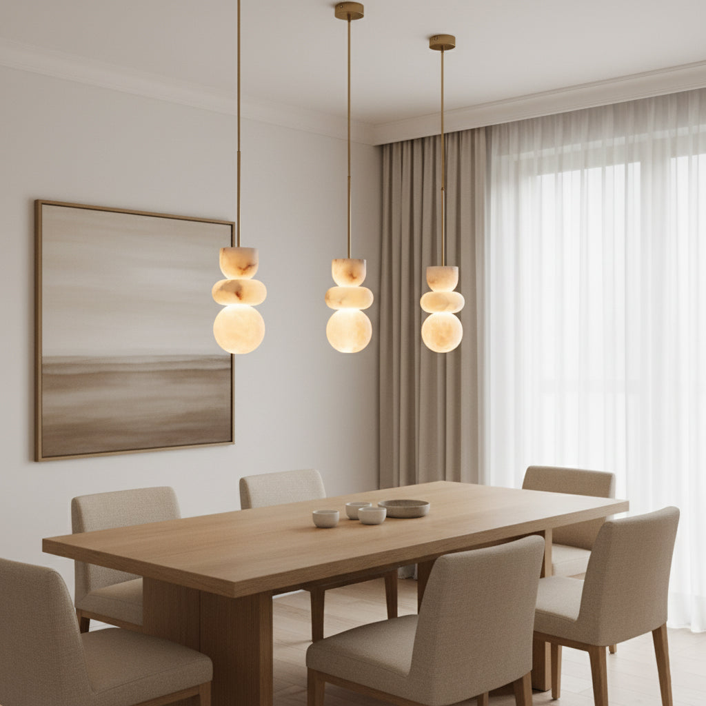 Gestapelde albasten hanglamp