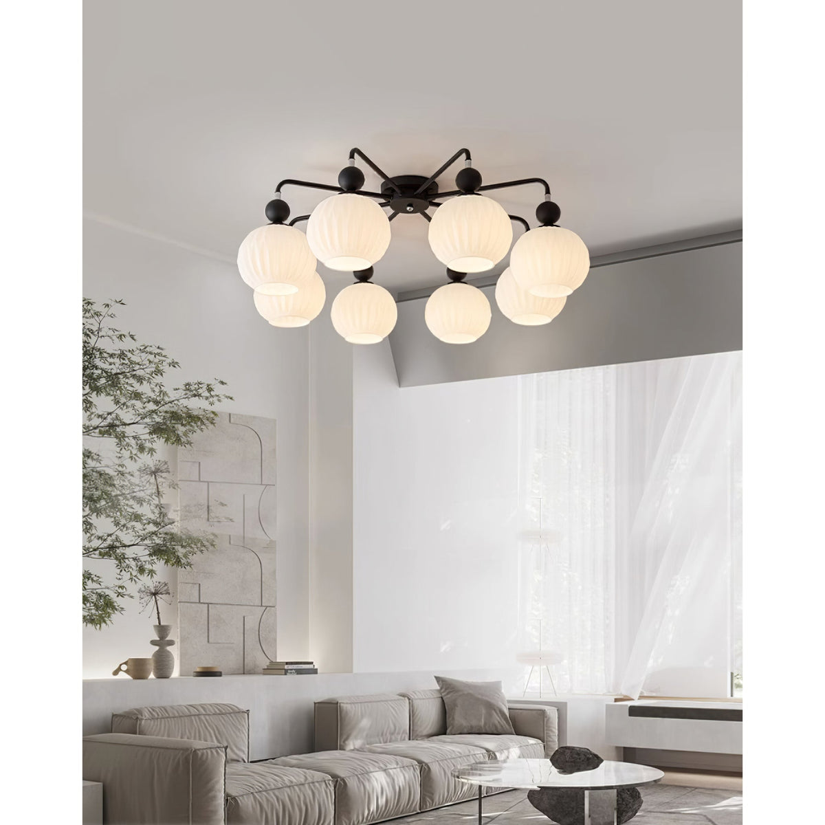 Geribd opalen glazen plafondlamp