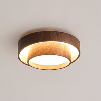 Walnootkleurige spiraalvormige plafondlamp met ringen
