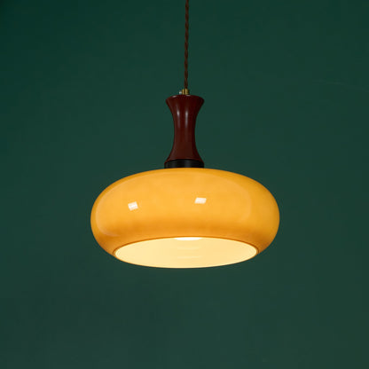 Amberkleurige glazen hanglamp met stekker