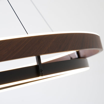 Walnootkleurige LED-kroonluchter met dubbele ringen
