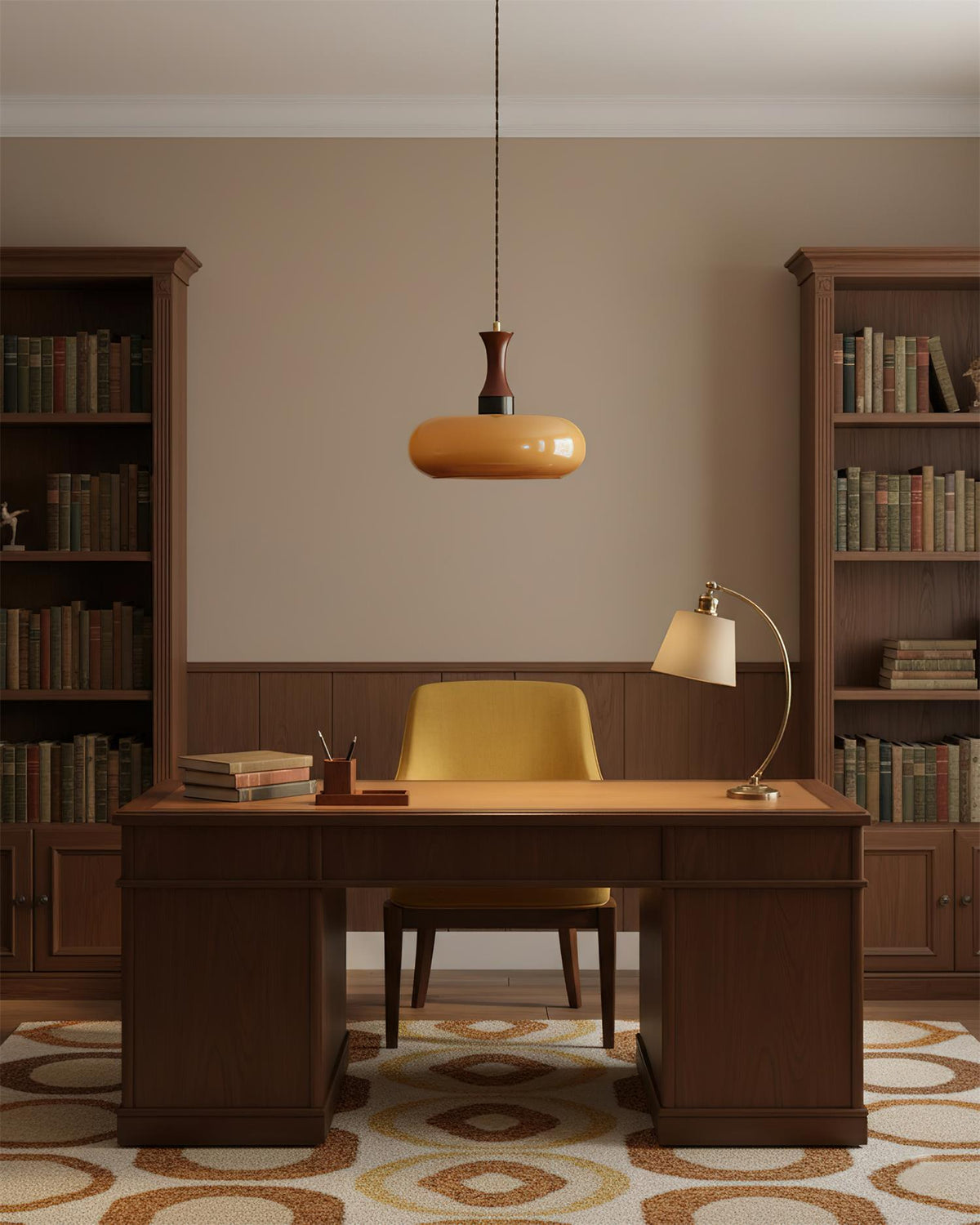 Amberkleurige glazen hanglamp met stekker