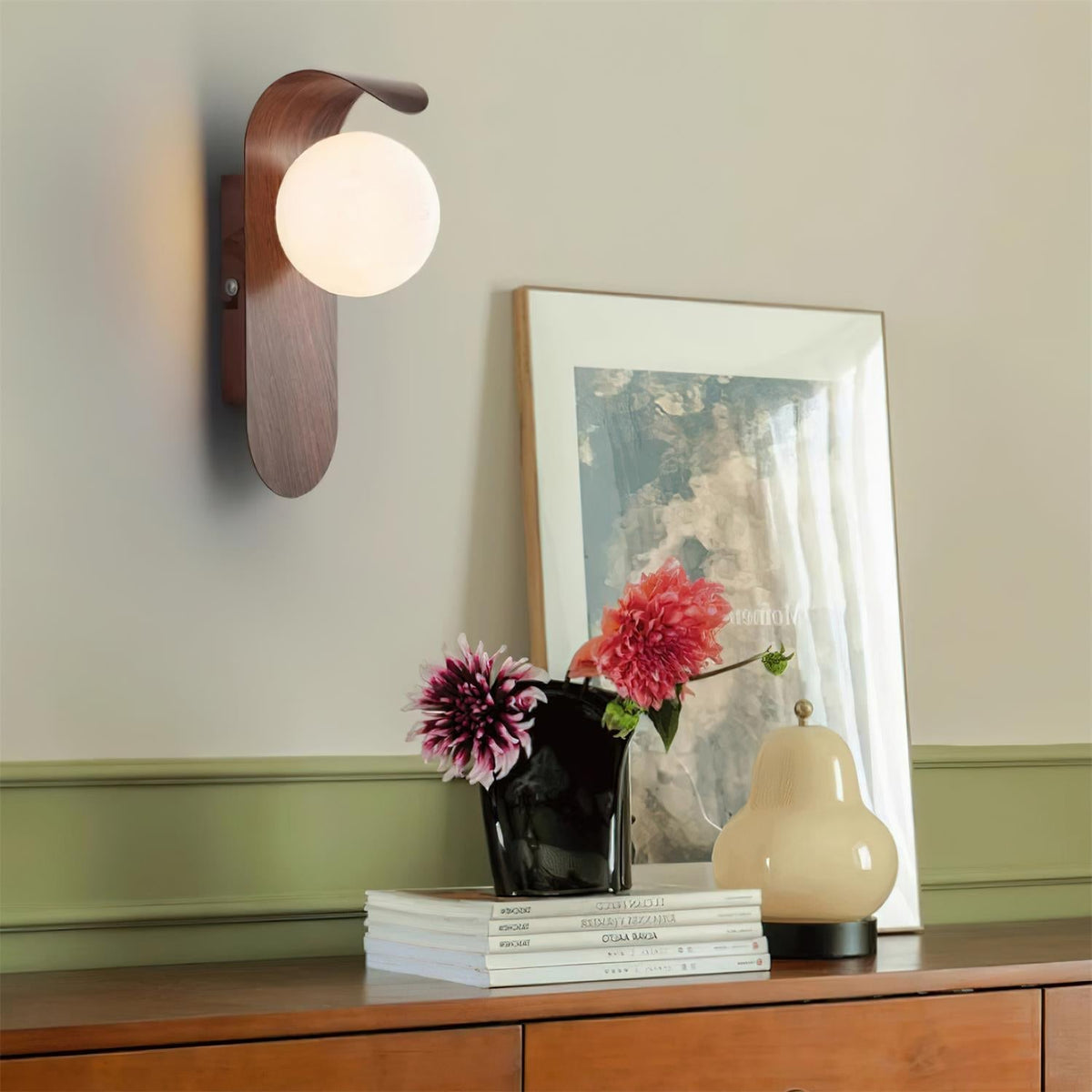 Velmara minimalistische houten wandlamp in de vorm van een wereldbol