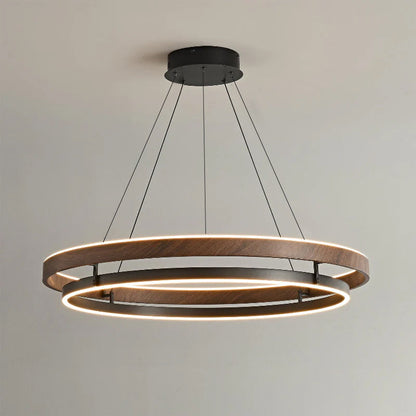 Walnootkleurige LED-kroonluchter met dubbele ringen