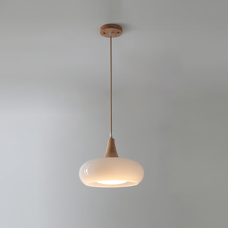 Hanglamp van hout en kiezelglas