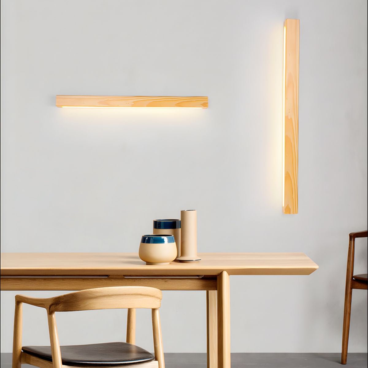 Slanke lineaire wandlamp van hout