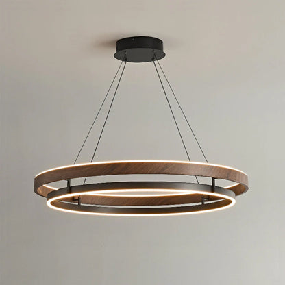 Walnootkleurige LED-kroonluchter met dubbele ringen