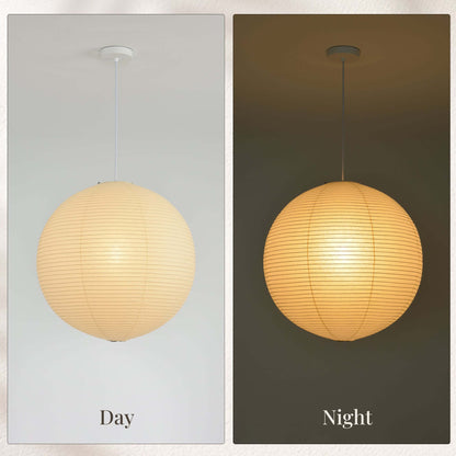 Hanglamp in washipapier in de vorm van een wereldbol