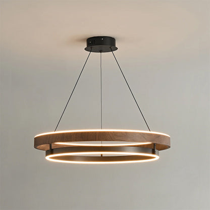 Walnootkleurige LED-kroonluchter met dubbele ringen