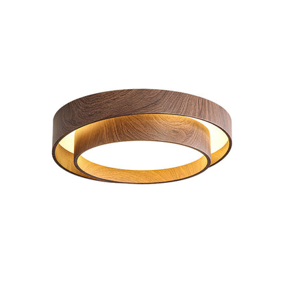 Walnootkleurige spiraalvormige plafondlamp met ringen
